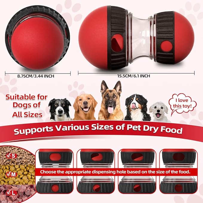 Interactive Dog Puzzle Toys, Brain Stimulation Rolling Treat Dispenser Ball & Slow Feeder Combo for Dogs to Keep Them Engaged and Busy