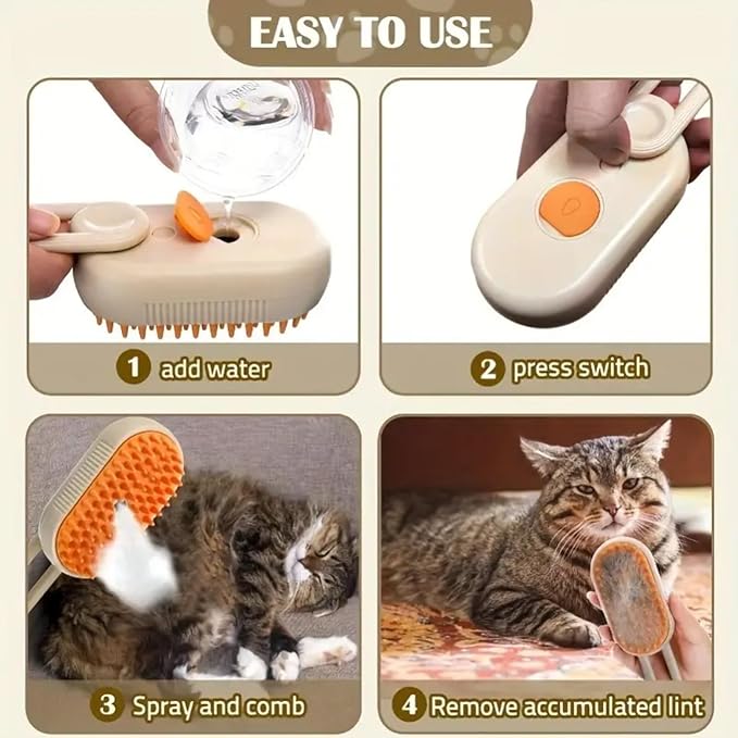 Pet hair removal brush,4-in-1 Cat Steam Brush for Hair Removal,Anti-static pet steam brush,Rechargeable Massage Comb with Spray Function for Dogs and Cats,Clean, Shedding & Grooming All in One
