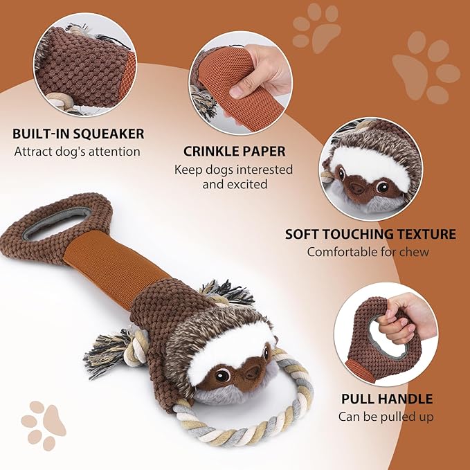 Large Plush Squeaky Dog Toys with Crinkle Paper, Tug of War Pull Toys for Puppies, Interactive Dog Chew Toys for Small, Medium and Large Dogs