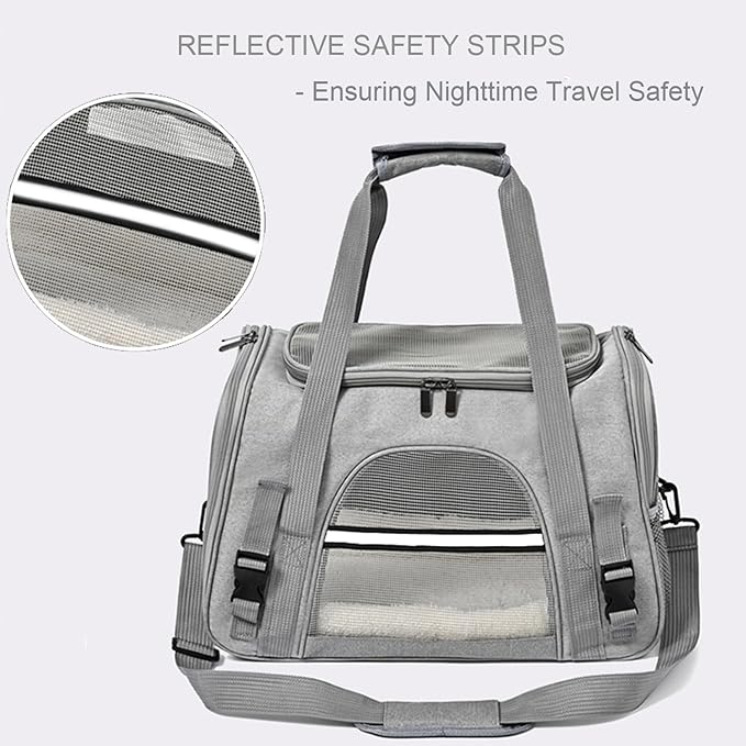Dog Cat Carrier Soft for Small Pet Up to 16 Lbs TSA Airline Approved Travel Carrier Collapsible Puppy Car Mesh Bag 17.5 * 10.2 * 11.4 inch - Grey