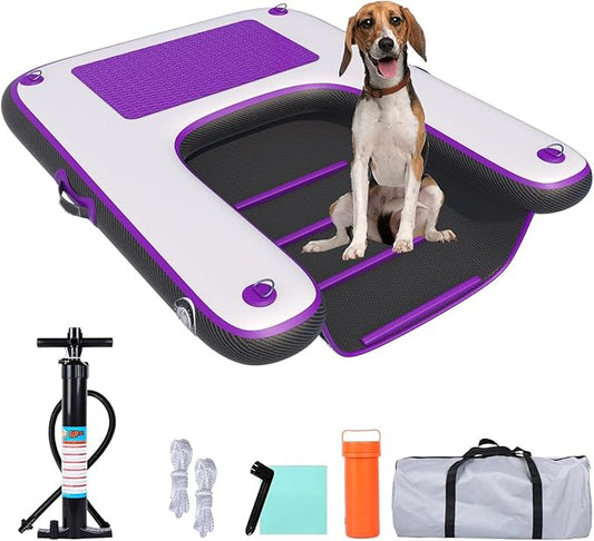 HEYLIFE Inflatable Dog Water Ramp Pool Ladder for Boats Docks Raft Swimming Pools Pet Stairs Floating Sports Platform Bpurple 4.9ft x 3ft x 4in