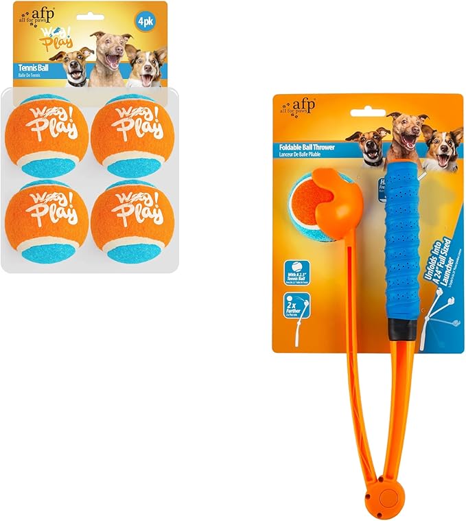 AFP 25“ Dog Ball Launcher, Balls Thrower with Non-Slip Handle, Foldable and Lightweight Dog Fetch Toy, Includes 5 Medium Tennis Ball (2.5'')