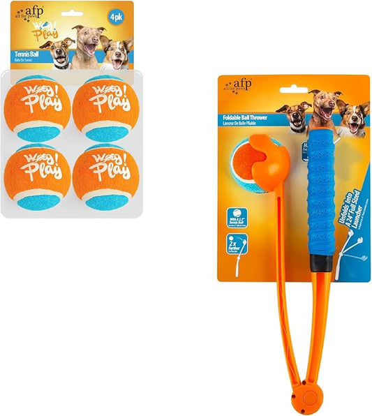 AFP 25“ Dog Ball Launcher, Balls Thrower with Non-Slip Handle, Foldable and Lightweight Dog Fetch Toy, Includes 5 Medium Tennis Ball (2.5'')