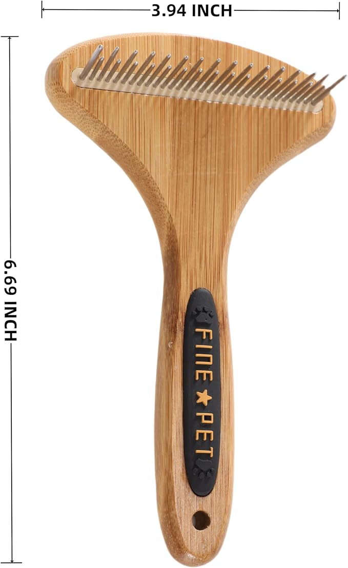 Dog Undercoat Rake for Shedding Cat Grooming Rake with Anti-Slip Wooden Handle Dematting Undercoat Brush for Long Hair Types Coat Rake for Dogs Knot Removal and Shedding Control L