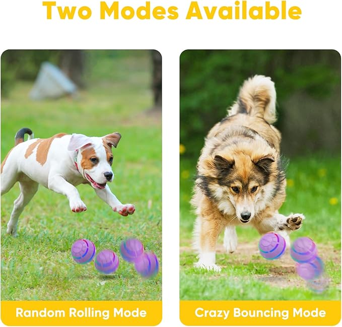 Petbobi Active Rolling Ball for Dogs - 2025 New Upgrade 2 Modes Interactive Dog Toys, USB Rechargeable Motion Activated Self Moving, Durable Pet Ball for Small Medium Large Breeds, LED Light, Purple