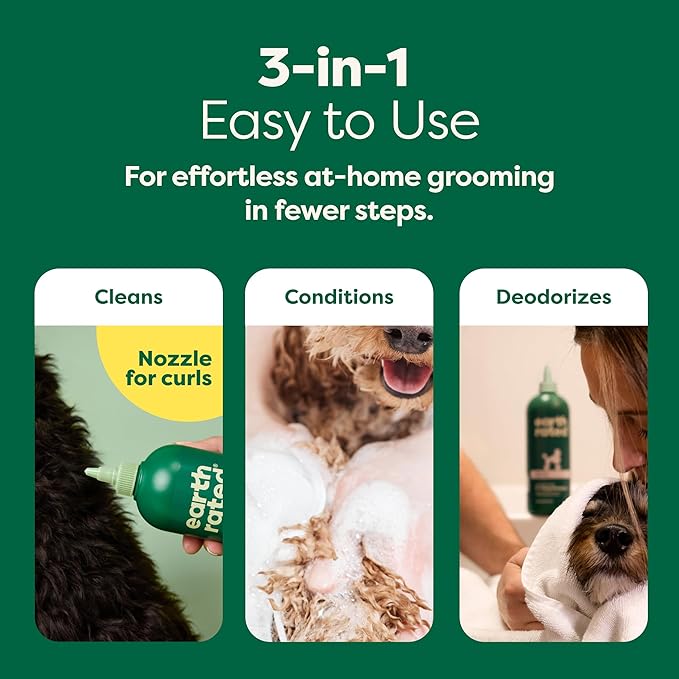 Earth Rated 3-in-1 Detangling Dog Shampoo and Conditioner, Deodorizing Oatmeal Shampoos for Dogs and Puppies, Great for Smelly Pets, White Tea and Basil Scent, 16 oz