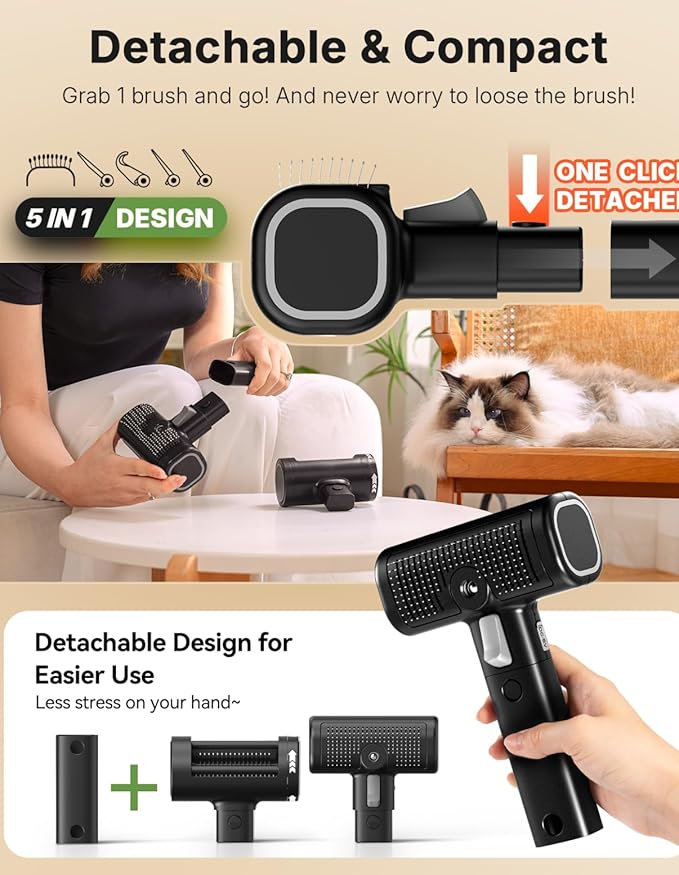5-in-1 Cat Hair Brush & Gromming Rakes, Cat Steam Comb for Long or Short Haired Indoor Cats, Dog Hair Spritz Comb for Deshedding and Untangling, Pet Brush for Dog Kitten Rabbit Massage