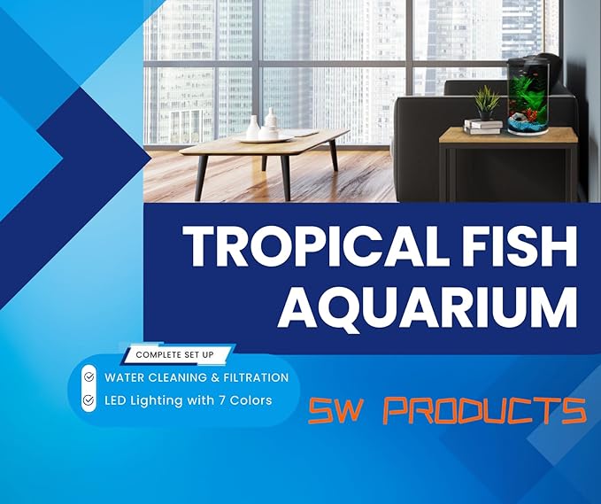 Koller Products Plastic 6-Gallon AquaView 360 Aquarium Kit for Tropical Fish, Betta Fish with LED Lighting and Power Filter Clear, 4-Piece Set