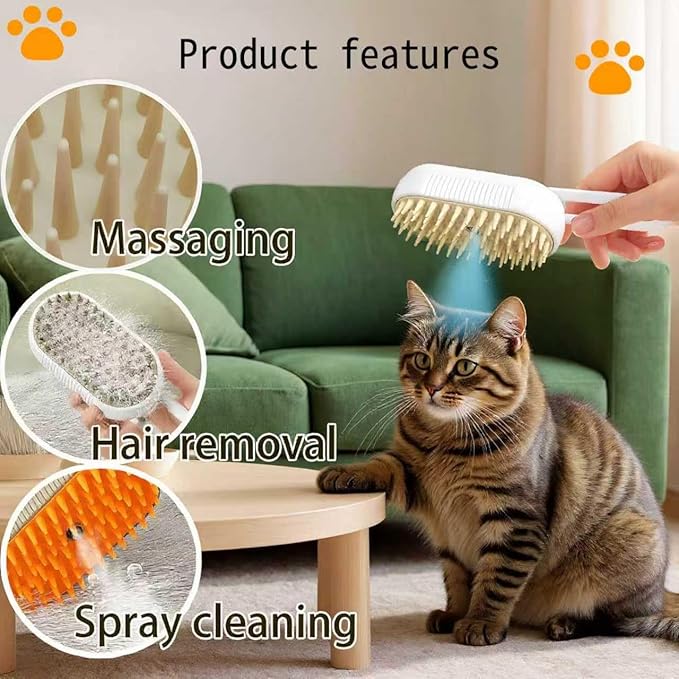 Cat steam brush USB-Powered Pet Steam Brush for Dogs & Cats | Instant Fog Deshedding Tool, Reduces Shedding & Flyaway Hair | Gentle Grooming Brush for Dog & Cat Hair Loss Control (Beige)
