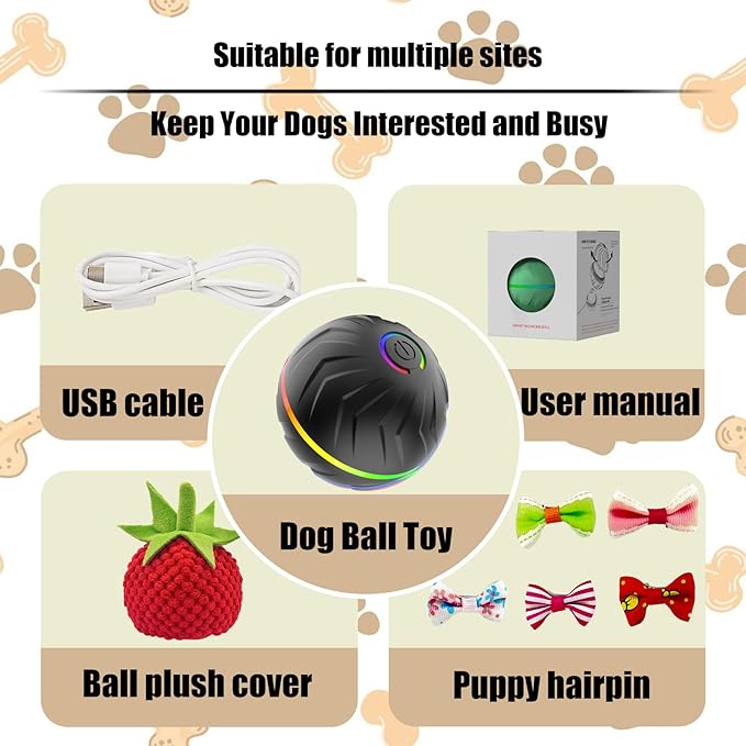 Interactive Dog Toys Dogs Ball,Moving Dog Toy with Touch Activated,Anti Boredom Dog Toys for Small Medium Dogs,Tough Motion Activated Automatic Vibrating Dog Ball,USB Rechargeable (Black)