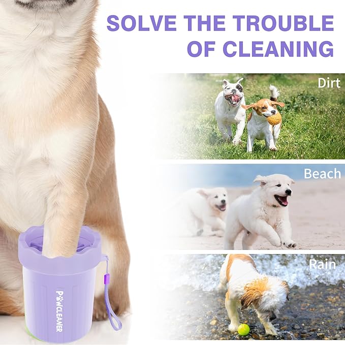 Dog Paw Cleaner, Washer, Muddy Pet Foot Cleaner for Small Medium Large Breed Dogs/Cats (with 3 absorbent towel) (Purple, Small)