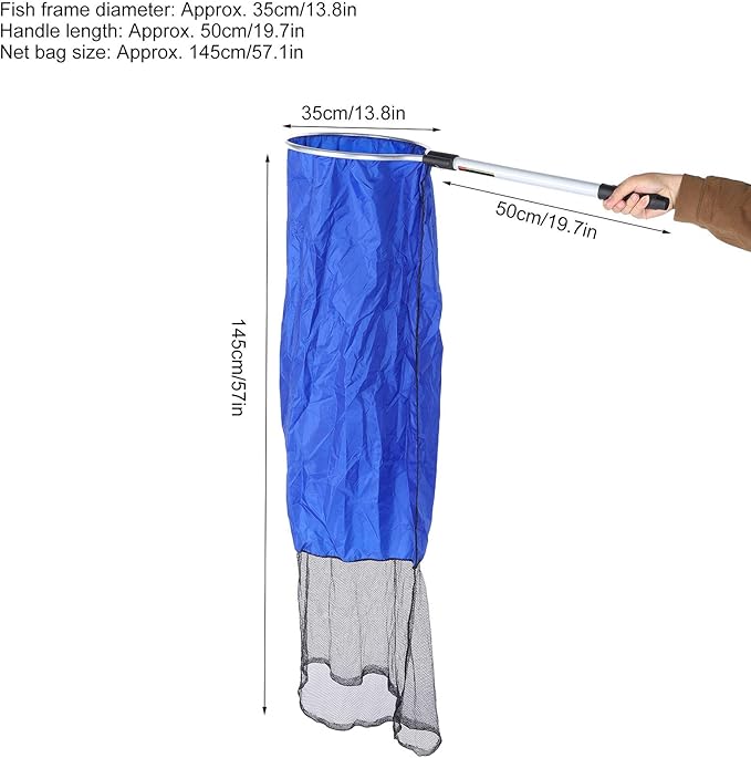 Fishing Net, Aquarium Soft Fishing Net Long Knotless Netting Koi Tansfer Mesh for Medium Large Fish(Diameter 35CM Handle 50CM)