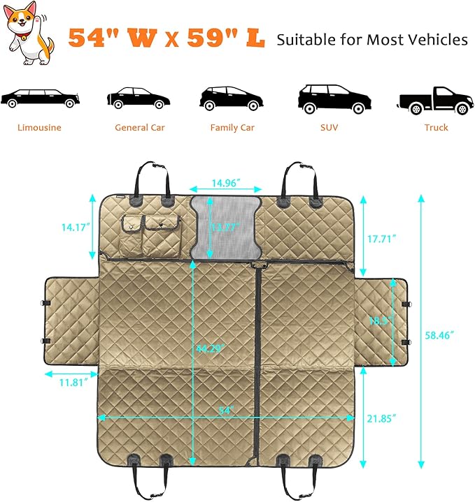 URPOWER 6-in-1 Dog Car Seat Cover for Back Seat, Waterproof Dog Car Hammock with Mesh Window, Non-Slip Pet Backseat Protector for Cars, Trucks and SUVs