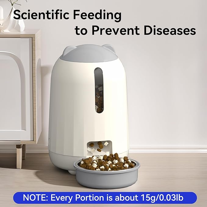 PAPIFEED Automatic Cat Feeder, 3L Timed Cats Food Dispenser with Dual Power Supply, Auto Pet Feeder with Programmable Portion Control for Cats and Small Dogs, Grey