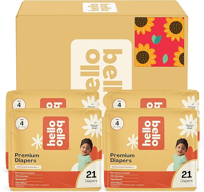 Hello Bello Diapers, Size 4 (22-37 lbs) Flower Child, 84 Count Value Pack of Premium Disposable Baby Diapers, Hypoallergenic with Soft, Cloth-Like Feel