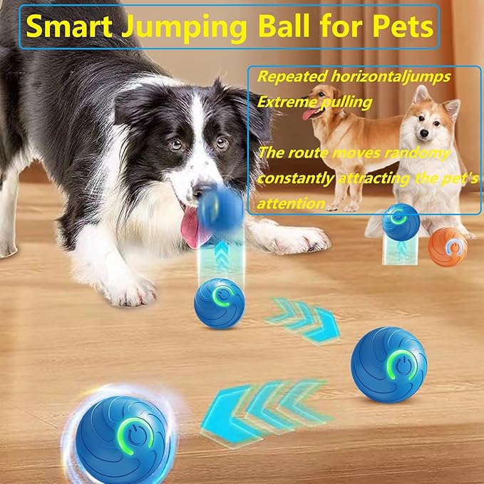 Smart Jumping Ball for Dogs & Cats Duraspin Dog Bouncing Ball Random Path Electric Automatic Moving and Rolling Pets Toy Interactive Jumping Vibrating Bouncing Balls for Puppy Toys（2PCS：Blue+Orange）