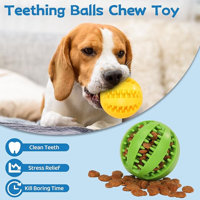 4 Pack Dog Puzzle Teething Chew Toy Balls Interactive Dog Toys for Treat Dispensing Durable Dog Ball for Puppy Tooth Cleaning