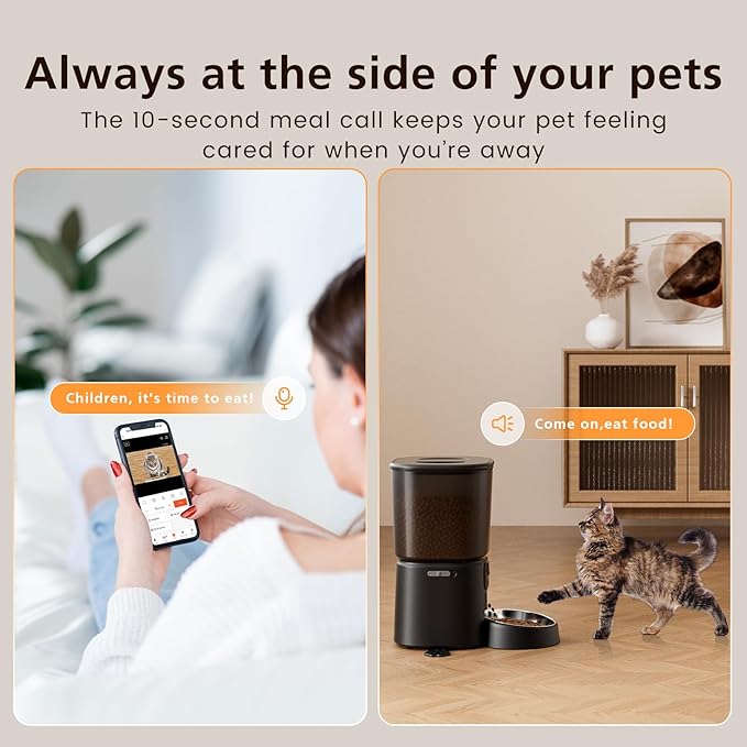 Automatic Cat Feeder with Camera, 4L WiFi Smart Pet Feeder with APP Control, 1080P HD Video,Night Vision,Voice Call, Motion Detection, Dual Power Supply, Supports 5GHz/2.4GHz,for Dogs Cats, Small-Pet