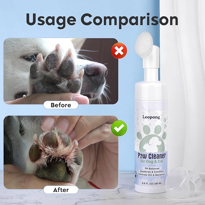 Paw Cleaner for Dogs and Cats, No-Rinse Foaming Cleanser, Unscented, and PH Balanced Paw Wash Magic Foam for Dogs Large Medium Small XL Breed