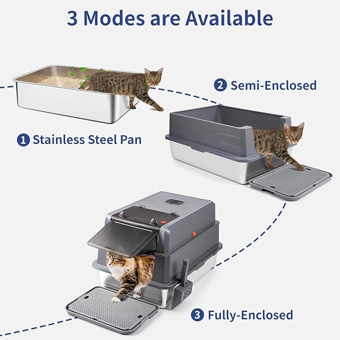 XXXL Stainless Steel Litter Box with Lid, Extra Large 28" L x 20" W x 17" H Enclosed Metal Cat Litter Box with Litter Scoop & Foot Pedal, Odor Control, Easy Cleaning for Big Cats (Dark Grey)
