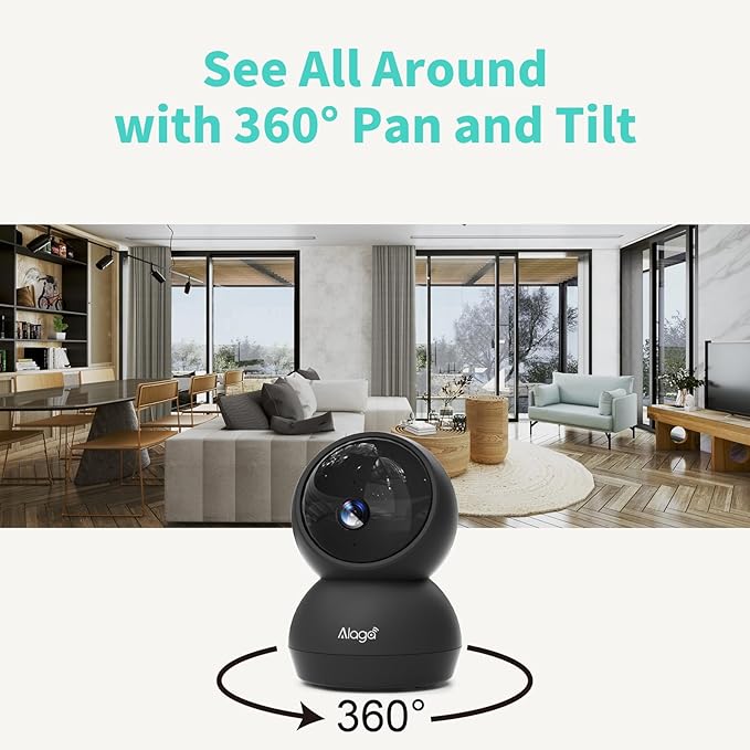 Security Camera, 2K HD Indoor Security Camera, 360 Degree Pan/Tilt Pet Camera 2.4G and 5G WiFi, Motion Detection, 2-Way Audio, Siren, Night Vision, Cloud SD Card Compatible Alexa Google Assistant