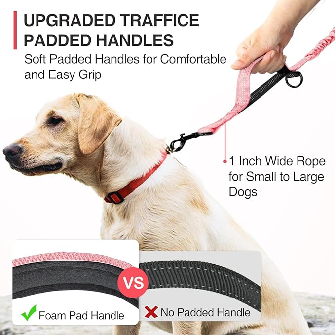 Kytely Hands Free Dog Leash with Zipper Pouch, Wide Padded Waist Dog Running Leash, Dual Padded Handles, Retractable Bungee for Walking Jogging Training Hiking