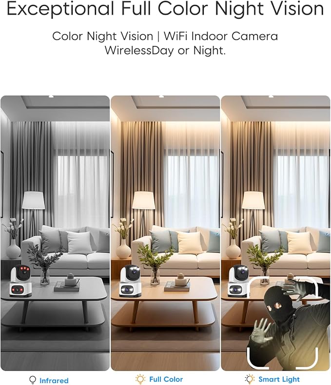 VSTARCAM Indoor Security Camera, Dual Cameras, 2K QHD Security Camera with 5× Zoom, 360° Camera, Baby Monitor, Pet Camera, Human/Pet Detection, AI Tracking, Full Color Night Vision, 2.4G Wi-Fi,Plug in