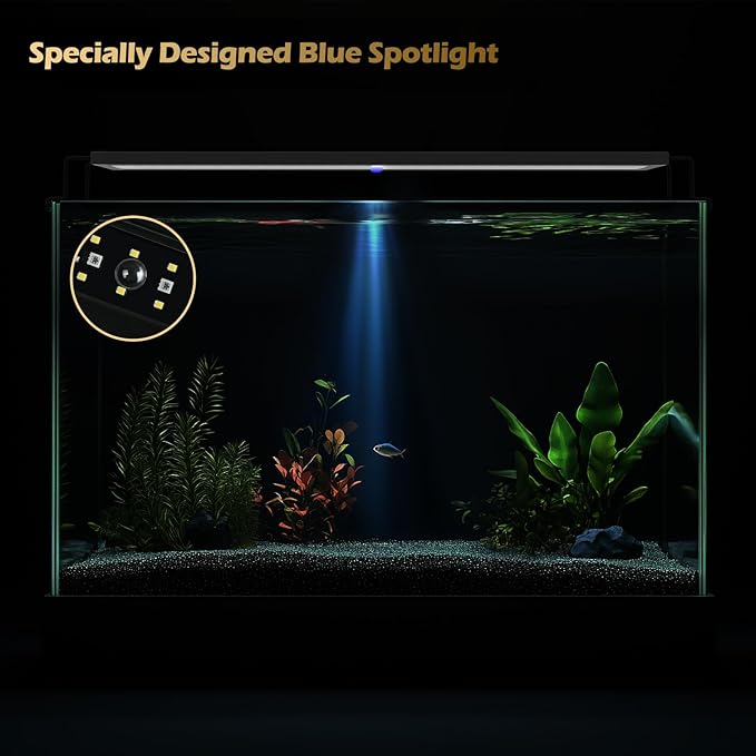 GLOWRIUM LED Aquarium Light with Remote, Full Spectrum Fish Tank Light with Auto Timer, IP67 Waterproof Freshwater Planted Tank Light, Dimmable RGB+W+Moon LEDs with High Performance (12W 18-23inch)
