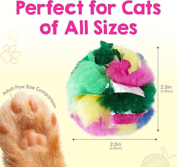 Large Cat Crinkle Ball Toy – 24-Pack of 2.5" Lightweight Indoor Kitten Toy – Soft, Sparkle, Interactive, Safe for Pets, Kittens & Cats, Enrichment & Birthday Gift, Alternative Foil-Like Toy Balls