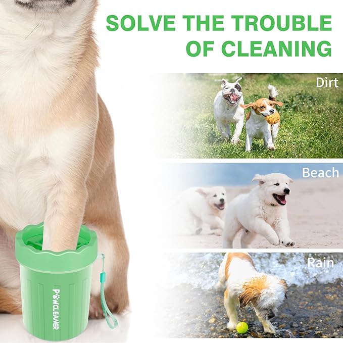 Dog Paw Cleaner, Washer, Muddy Pet Foot Cleaner for Small Medium Large Breed Dogs/Cats (with 3 absorbent towel) (Light Green, Small)