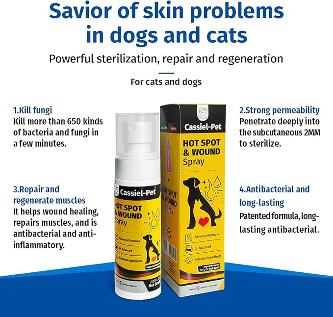 Hot Spot Spray for Dogs and Cats, Itch Relief Spray and Hot Spot Treatment for Irritated Dry Itchy Skin, Allergies, and Dermatitis for Dogs & Cats, 2.02oz