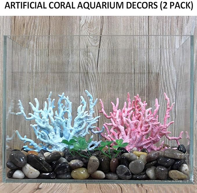 kathson Aquarium Coral Decor Pink and Blue Fake Coral Ornaments Artificial Plants Fish Tank Resin Decorations (2 Pack)