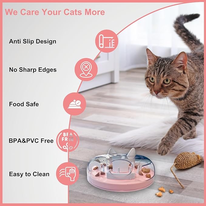 Interactive Cat Treat Puzzle, Food Dispenser, Cat Stimulation Maze, Slow Feeder, Enrichment Toys for Indoor Cats and Kittens (Light Pink)