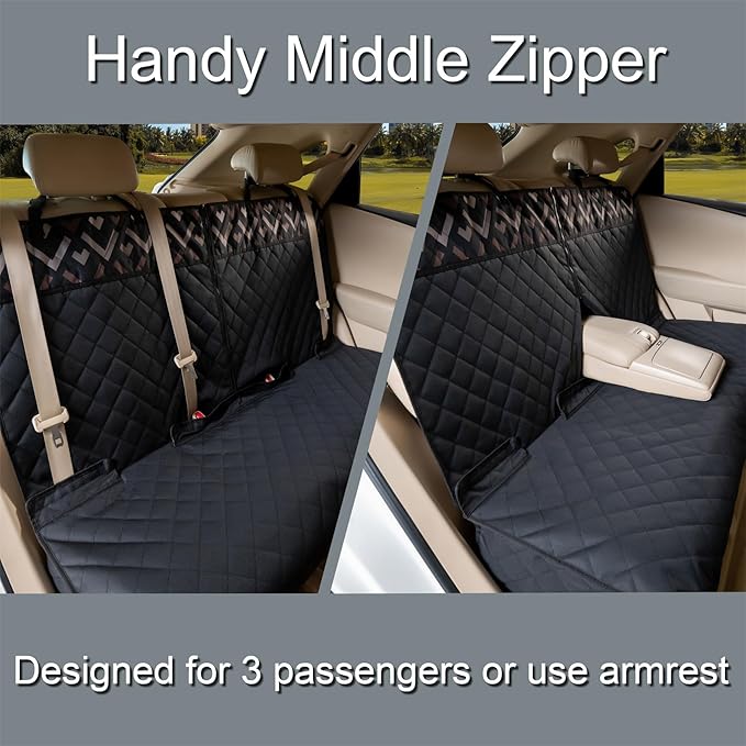 Back Car Seat Cover for Dogs, Nonslip Waterproof Dog Car Seat Protector for Rear Bench Stays Securely in Place Fits for Vehicles & SUVs (Black)