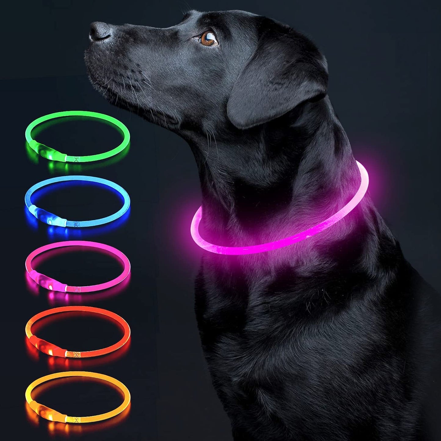 Colaseeme LED Dog Collar, Light Up Dog Collar 1 Count USB Rechargeable TPU Glow Safety Dog Necklace Light, Dog Lights for Small Medium Large Dogs, Please Do Not Use Fast Charging (Pink)