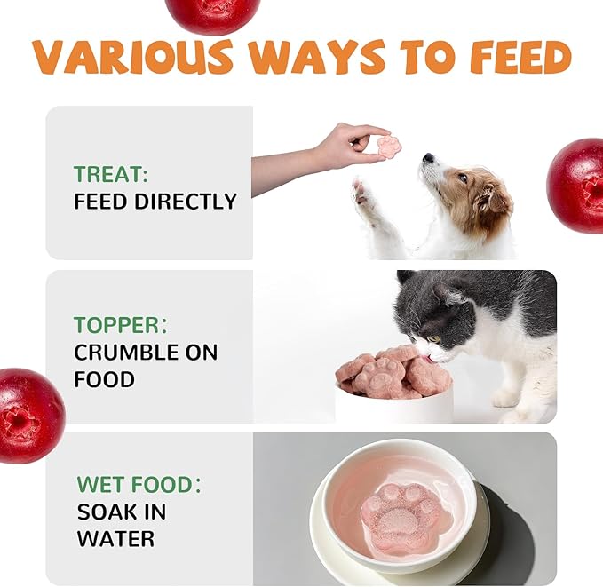 Freeze Dried Cat & Dog Treats, Natural Quail Egg Yolk, Rich in Antioxidants Cranberry Added, High-Protein Pet Snacks for Coat & Urinary Health, 3.5 oz