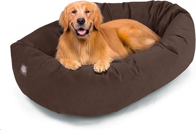Majestic Pet 40 Inch Suede Shredded Memory Foam Mix Calming Large Dog Bed Washable 40 x 29 x 9 (Inch) - Cozy Soft Round Donut Dog Bed with Spine for Head Support - Pet Bed Chocolate