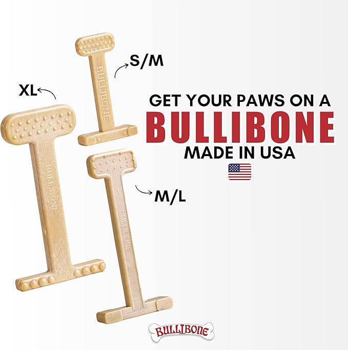 Bullibone Nylon Dog Chew Toy Nylon Bone - Improves Dental Hygiene, Easy to Grip Bottom, and Permeated with Flavor (Peanut Butter, XL - Single)