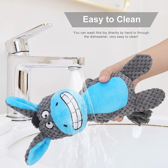 Dog Toys, Dog Squeaker Toys with Crinkle Paper, Stuffed Animal Dog Plush Chewing Toy, Cotton Rope Interactive Toys for Puppy, Small, Middle Dogs (Dark Gray Donkey)