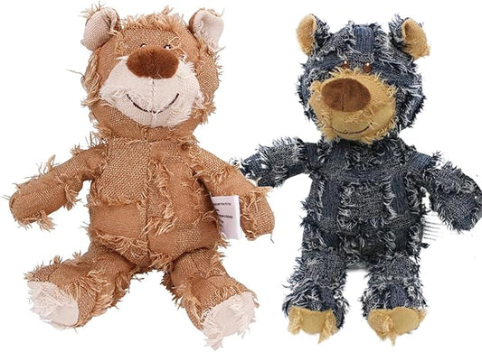 MAXBECK Dog Companion for Heavy Chewers- Indestructible Robust Bear Dog Toy, Resistant Squeaky Dog Toys for Heavy Chewers, Unbreakable Stuffed Plush Dog Toys for Aggressive Chewers (C-Navy+Oak)