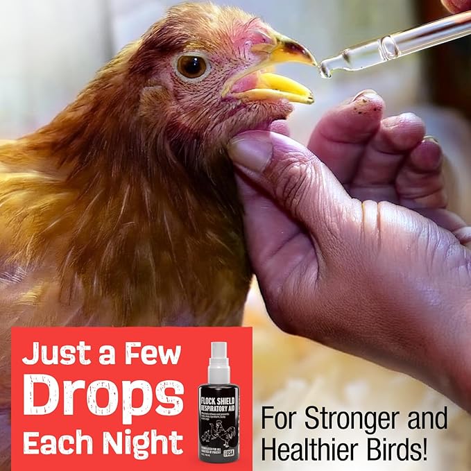 Flock Shield Respiratory Aid for Poultry - [Made in USA] - 4oz Chicken Supplement, Rooster Booster for Respiratory System - Dropper, Spray Top Included - Safe for All Birds - Drinking Water Additive