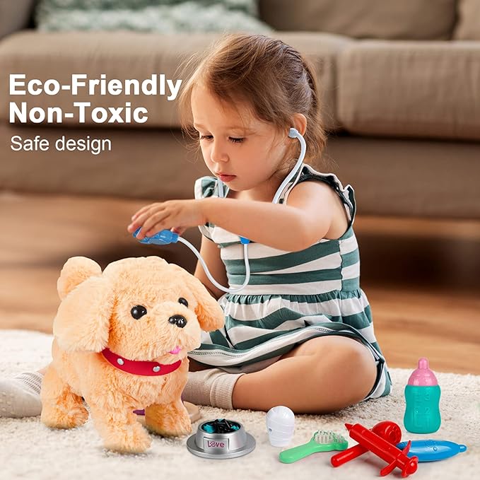 Koonie Realistic Robot Puppy - Interactive Walking & Barking Dog with Singing/Tail Wagging, Educational Play & Plush Birthday Gift for 2-5 Years Old Girls