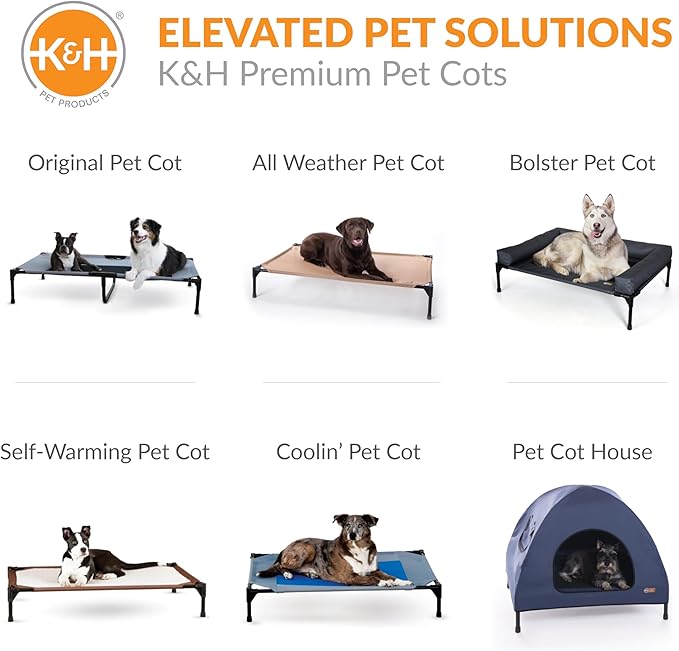 K&H Pet Products Outdoor Elevated Dog Cot, Cooling Raised Bed with Waterproof Breathable Mesh for Medium Dogs, Portable Place Bed with Heavy-Duty Metal Frame & Hammock Style Cover - Medium Green