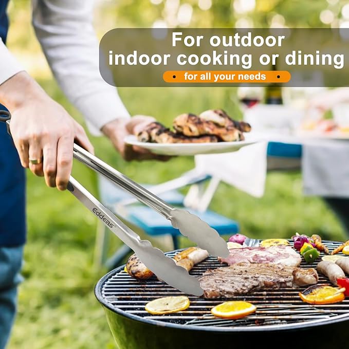 Grill Tongs, 17 Inch Extra Long BBQ Tongs, Heat Resistant 600 Degrees Stainless Steel tongs, Kitchen Metal Locking Tongs for Cooking, Grilling, Outdoor Barbecue