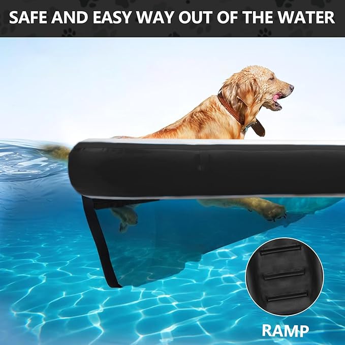 Inflatable Dog Water Ramp, Non-Slip Floating Dock Ladder for Pools, Boats & Lakes, Pool Ramp for Dogs Up to 200 Pounds, Black
