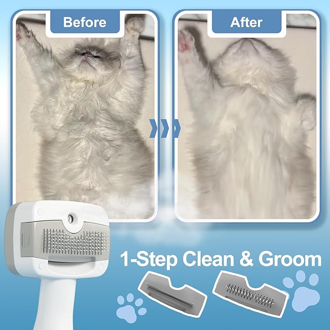 5 in 1 Pet Steam Brush for Dogs & Cats – Self Cleaning, 3 Pet Brush for Smoothing, Dematting, Thinning – Shedding, Grooming & Hair Removal, Includes Enssence & Storage Case