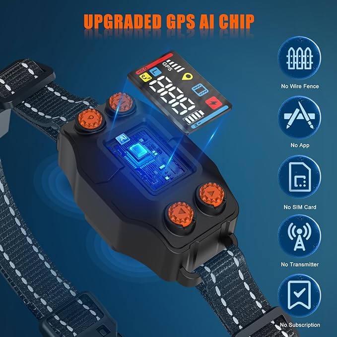 GPS Wireless Dog Fence, GPS Dog Collar Fence System, Adjustable 25-999 Yards Range, IPX7 Waterproof, 5 Training Modes for Medium/Large Dogs Over 15 Lbs