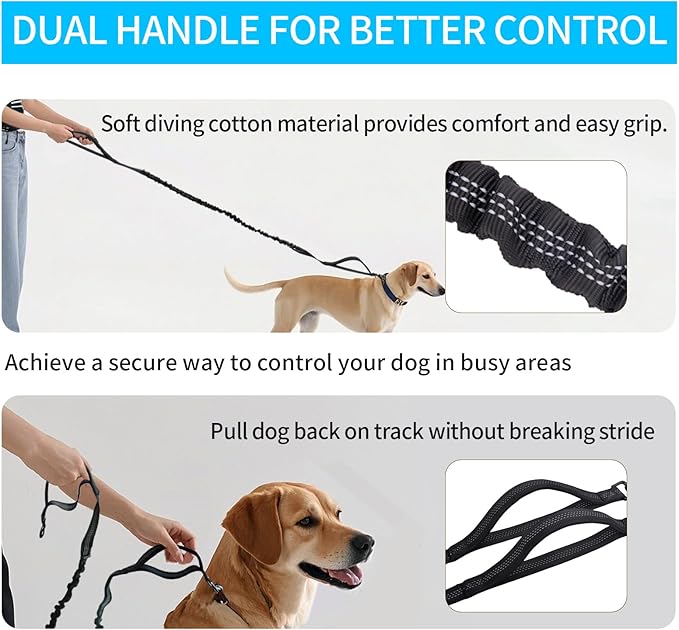 Hands Free Dog Leash with Pouch, Waist Leash for Dog Walking Bungee Leashs Reflective Dual Padded Handles, Running leashe for Dogs Large & Medium Dogs