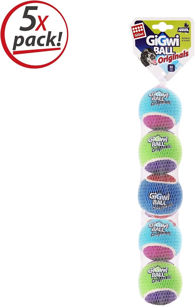 GiGwi Squeaky Tennis Balls for Dogs - High Bouncy, Bright Colors, 2.5 Inches, Interactive Fun Toys for All Breeds, Indoor & Outdoor Play, 5 Pack