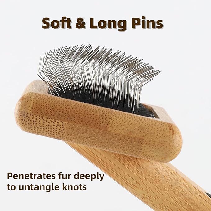 Dog Slicker Brush for Shedding Medium Long Haired Pets Wooden Grooming Brush for Small Dogs to Remove Loose Hair Tangles and Knots S